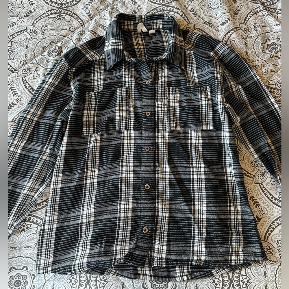 Roxy Black and White Plaid Button Down Shirt